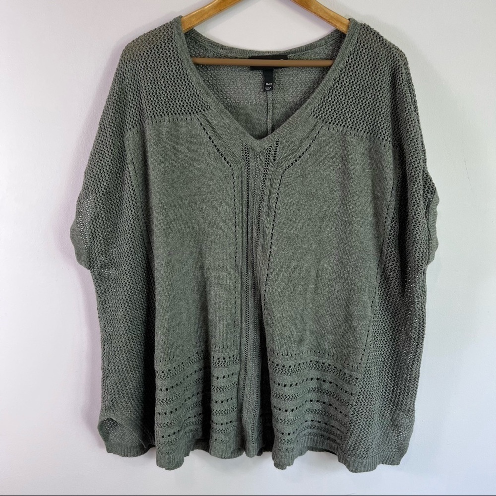 LANE BRYANT Gray Open Weave Drapey Boxy V Neck Sweater Shirt Swim Cover  22/24